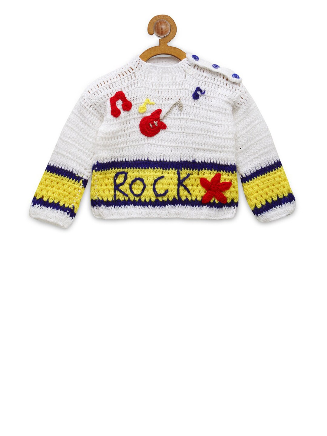 

CHUTPUT Unisex Kids White Hand knitted Crochet Sweater