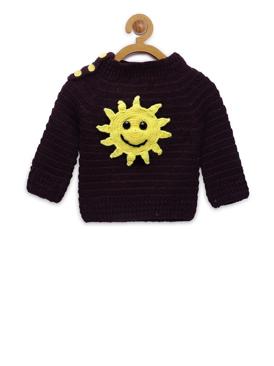 

CHUTPUT Kids Brown & Yellow Cable Knitted Woolen Crochet Pullover