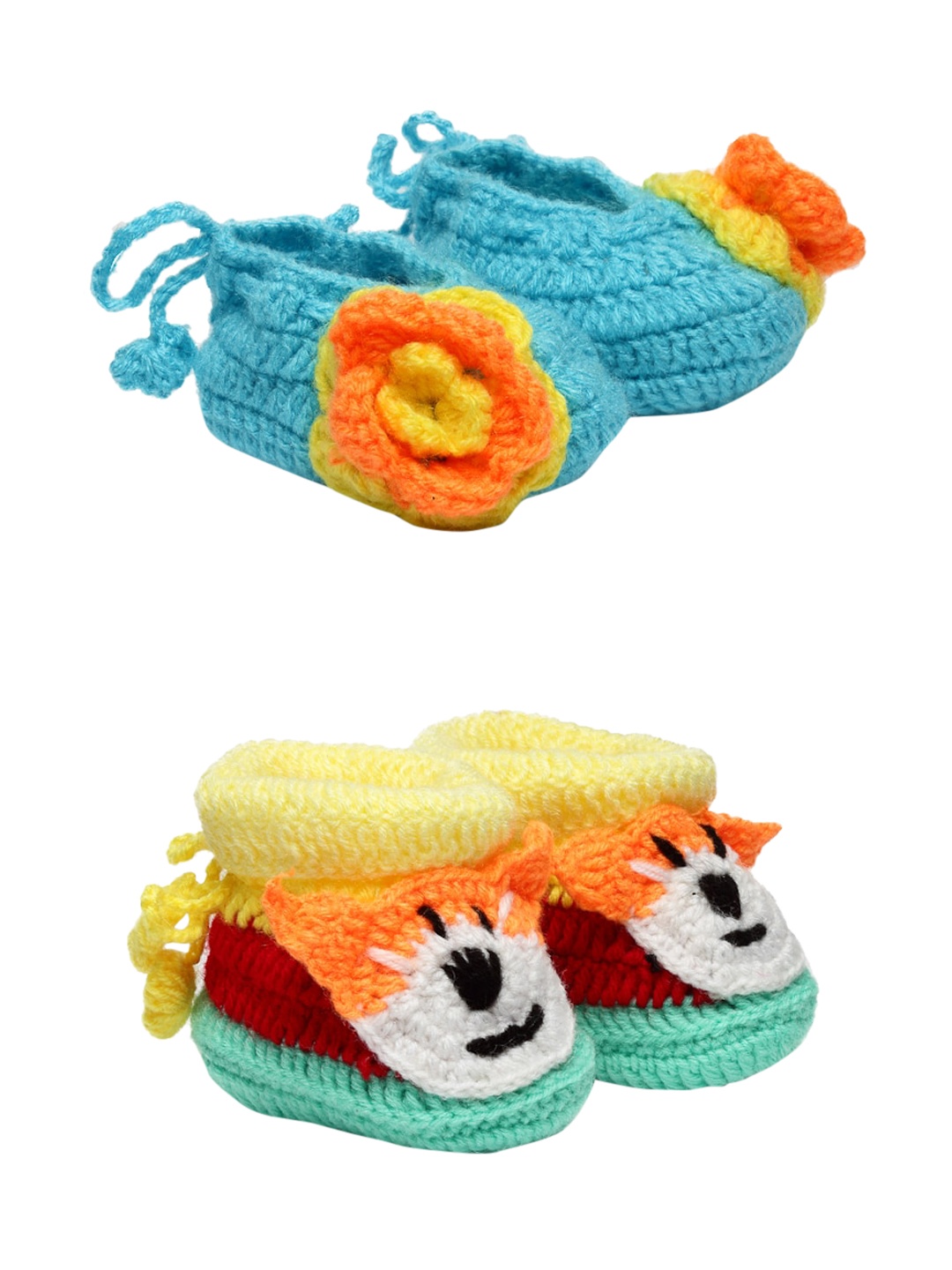 

CHUTPUT Set of 2 Hand Knitted Woollen Crochet Booties, Blue