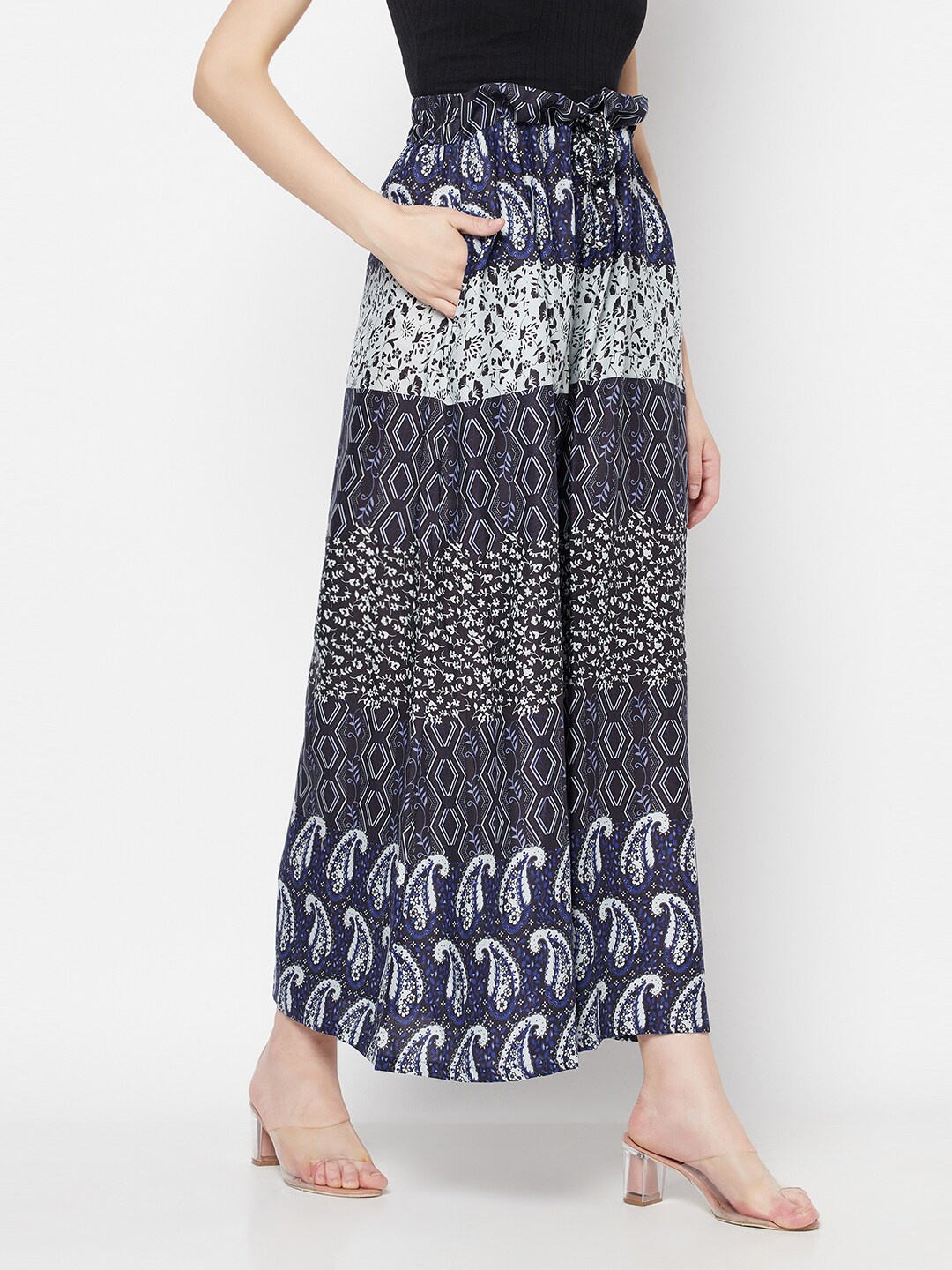 

Purple State Women Blue & White Ethnic Motifs Printed Flared Palazzos