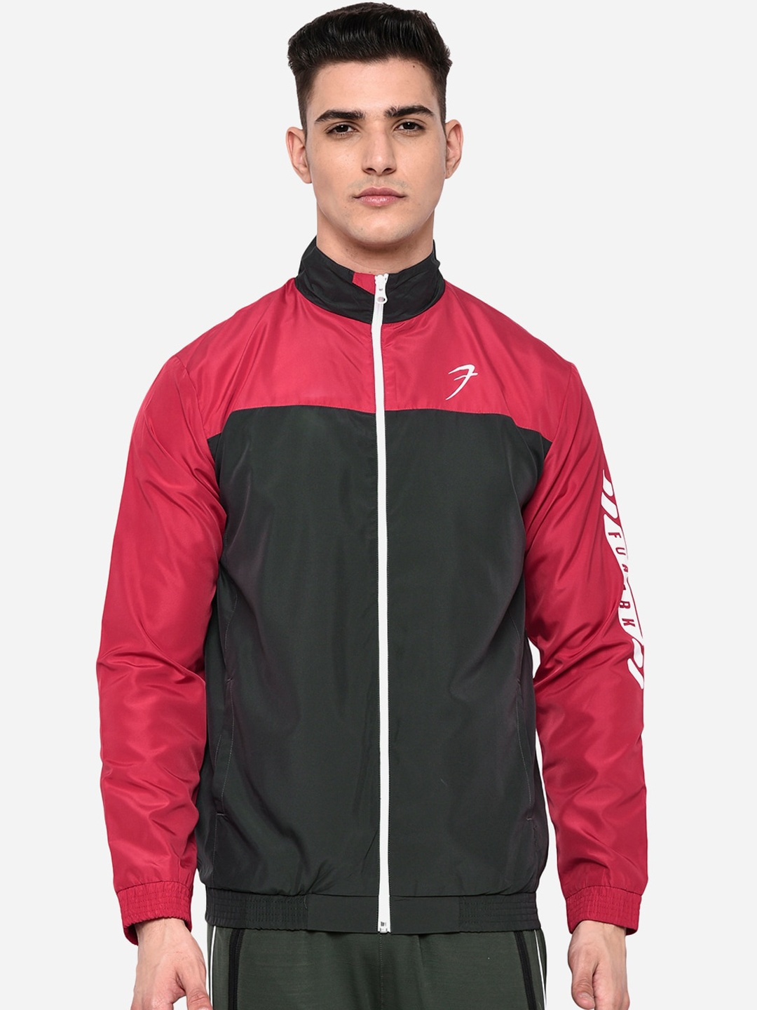 

FUAARK Men Black & Red Colourblocked Lightweight Training or Gym Bomber Jacket