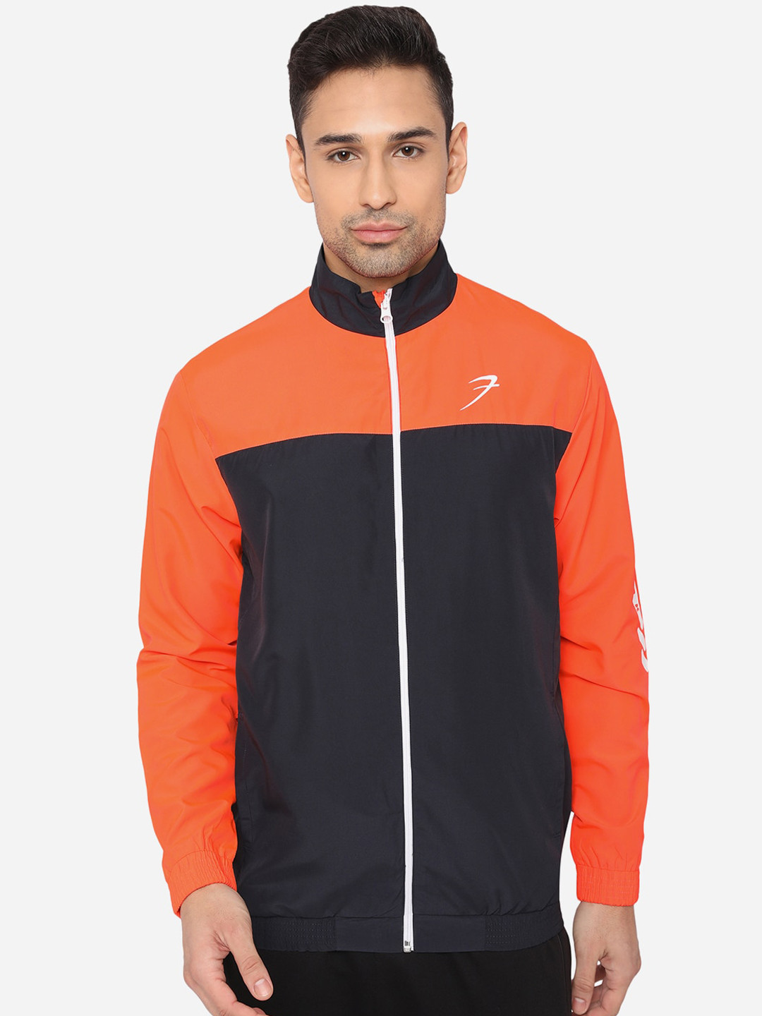 

FUAARK Men Orange & Black Colourblocked Lightweight Gym Sporty Jacket