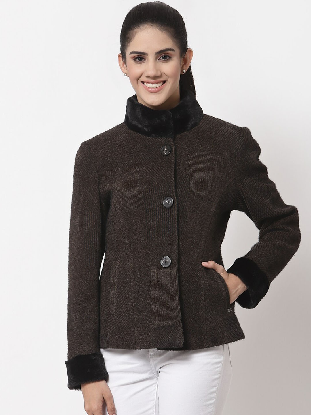

Juelle Women Brown Self Design Overcoat