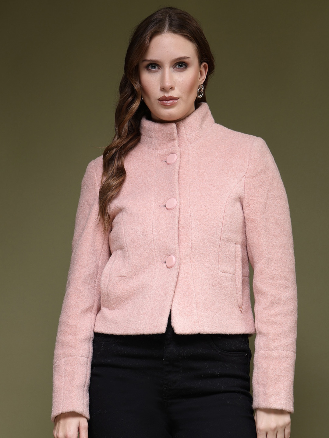 

Juelle Women Pink Self Design Pea Coat