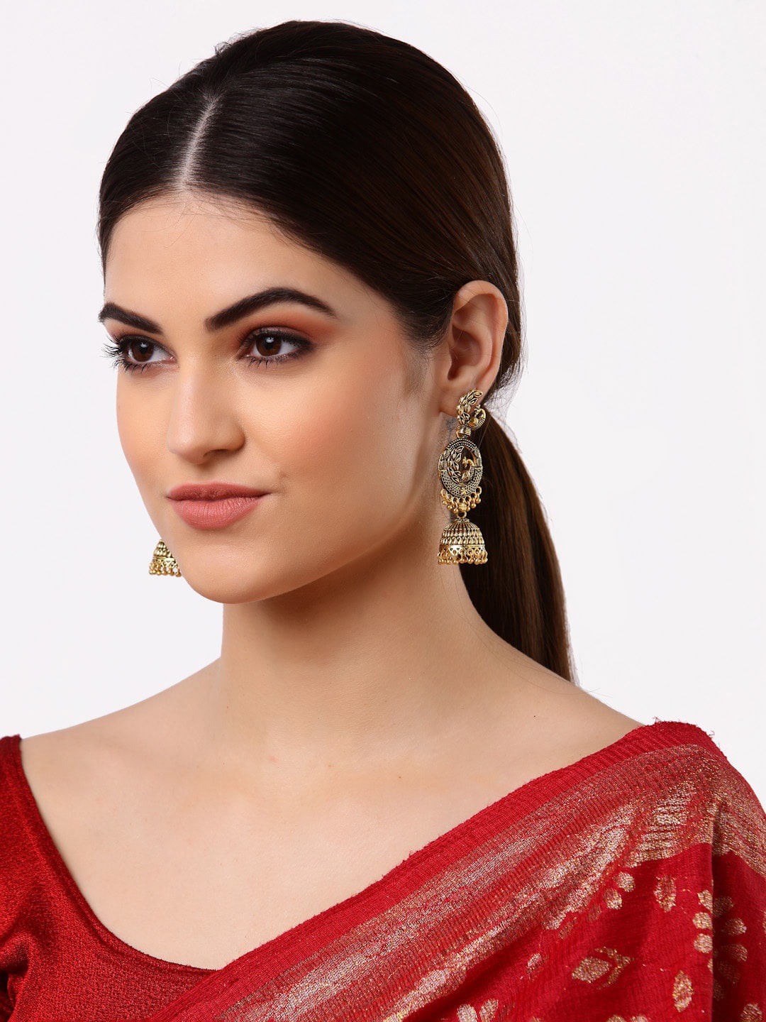

Arrabi Gold-Toned Teardrop Shaped Jhumkas Earrings