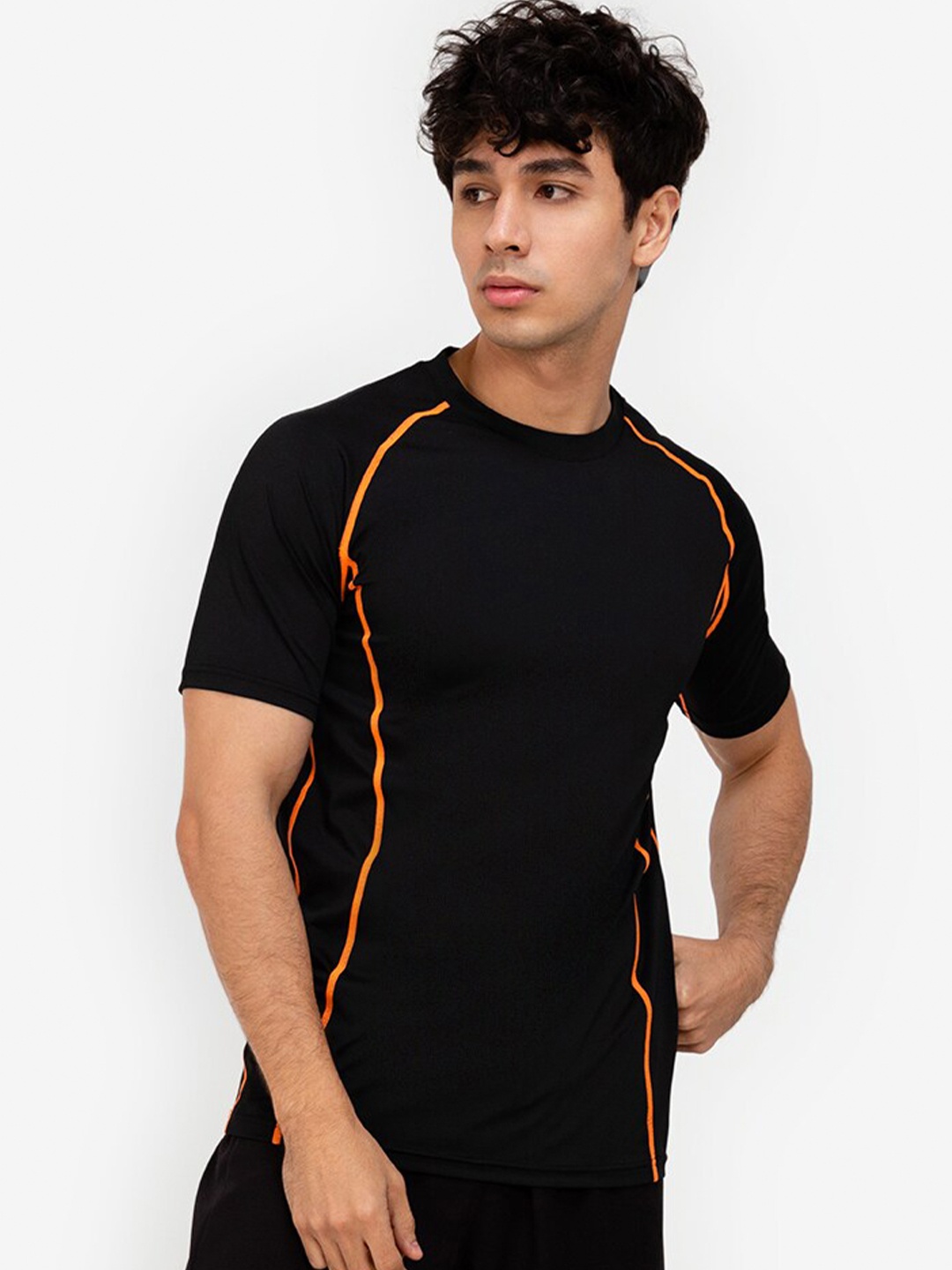 

ZALORA ACTIVE Men Black & Orange Contrast Stitch T-shirt