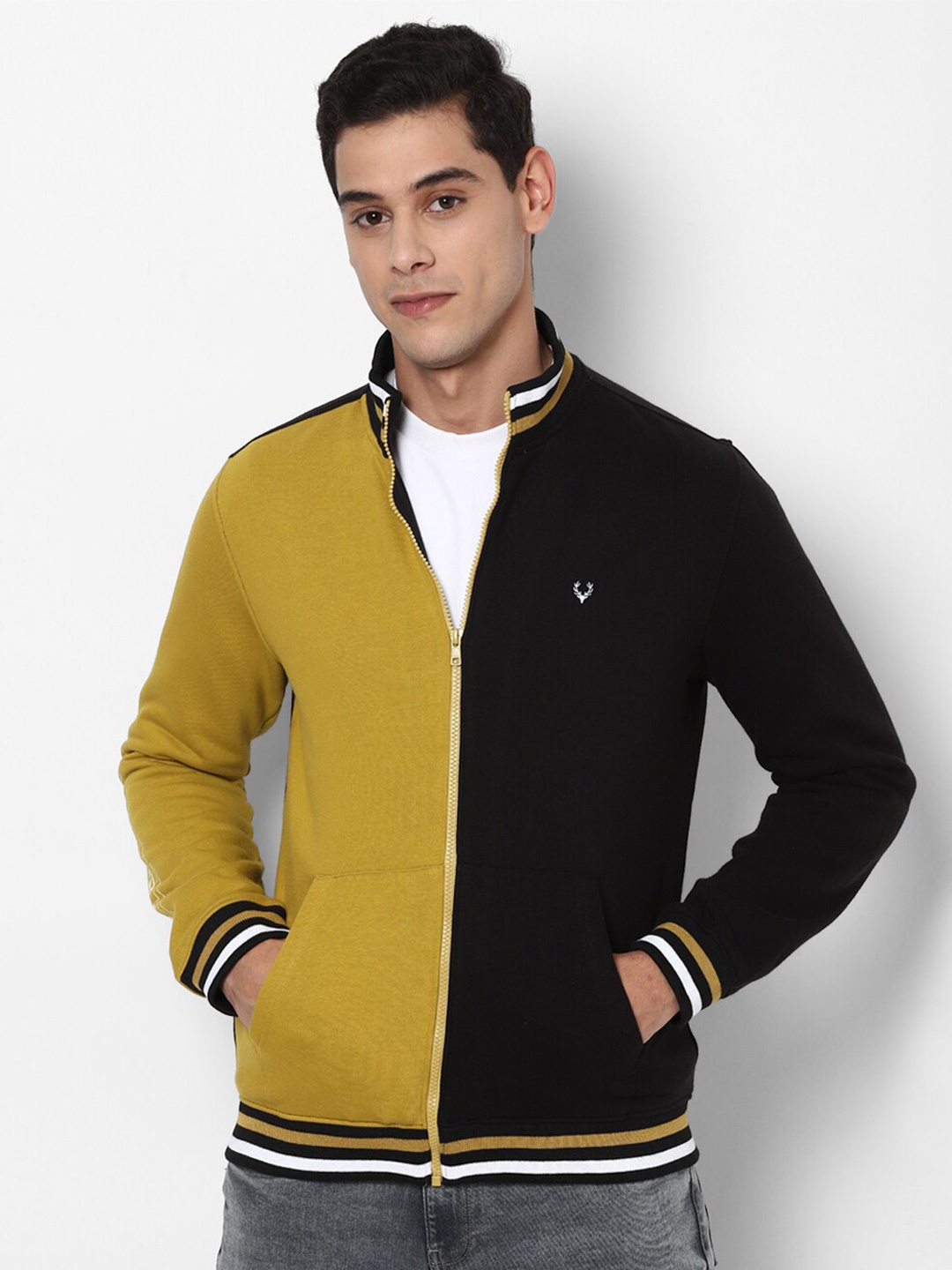 

Allen Solly Men Black And Mustard Colourblocked Sweatshirt