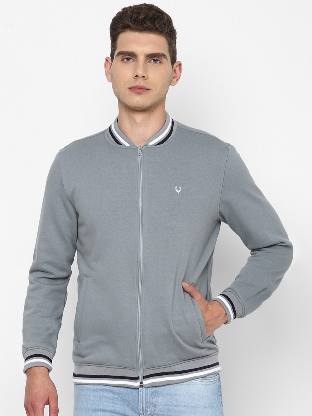 

Allen Solly Men Grey Solid Cotton Sweatshirt