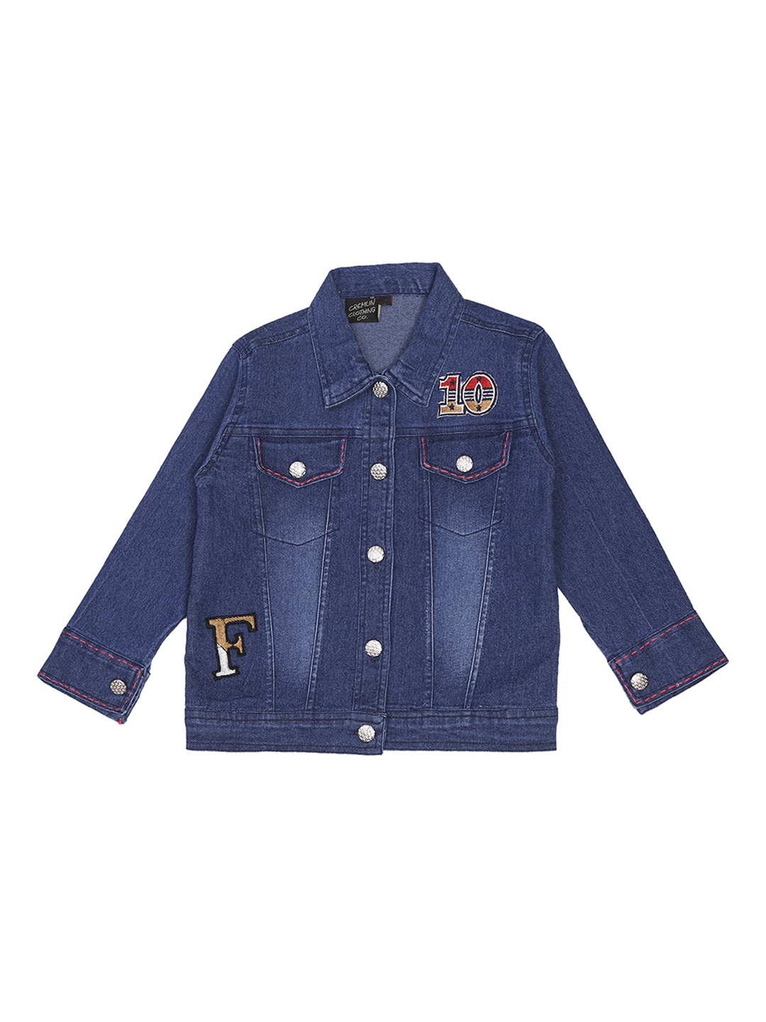 

CREMLIN CLOTHING Girls Blue Cotton Washed Denim Jacket with Embroidered