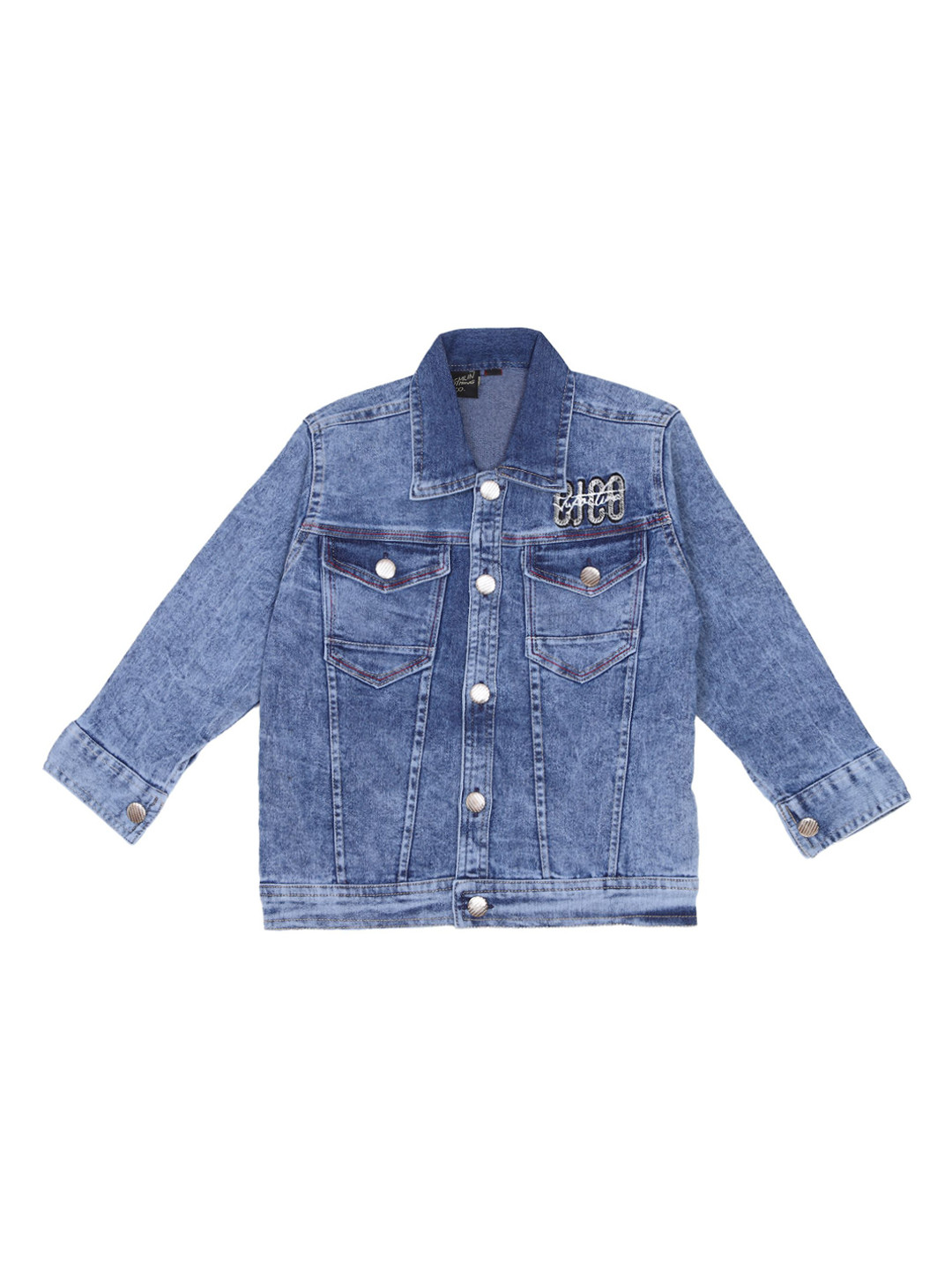 

CREMLIN CLOTHING Boys Blue Washed Denim Jacket with Patchwork