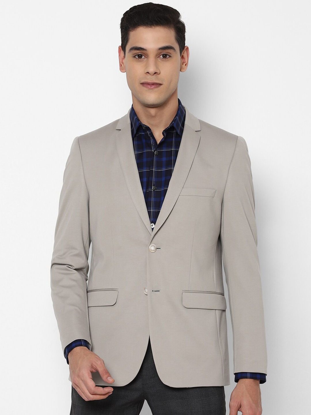 

Allen Solly Men Grey Solid Slim Fit Single Breasted Blazer