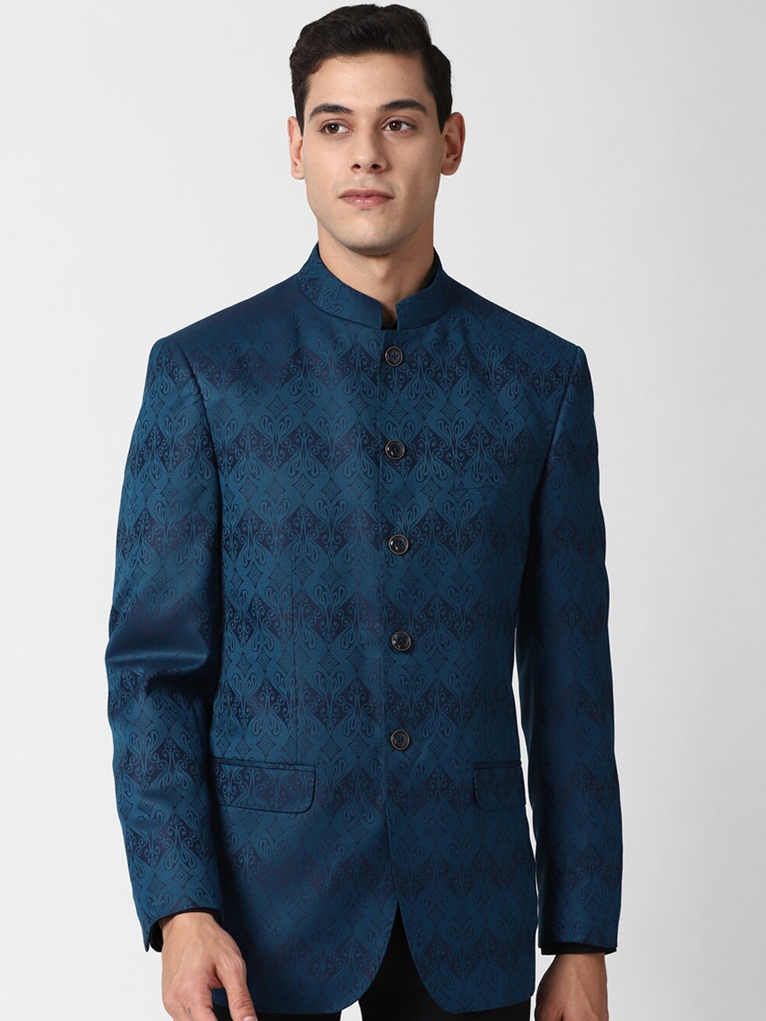 

Peter England Elite Men Blue Printed Bandhgala Blazer