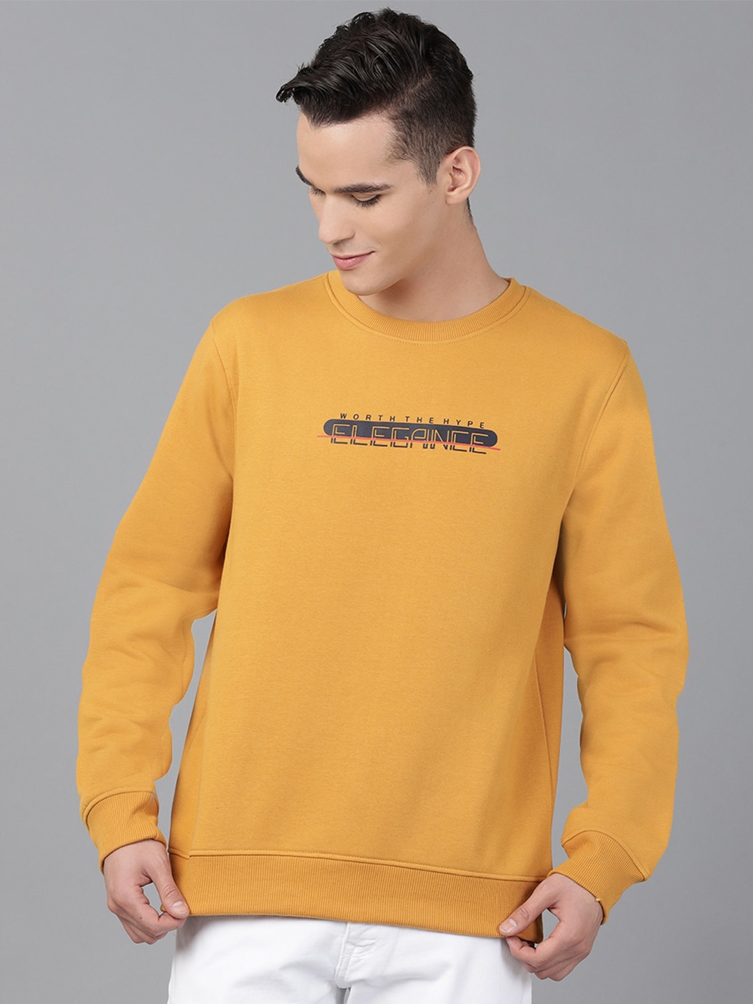 

Richlook Men Mustard Yellow Printed Round Neck Sweatshirt