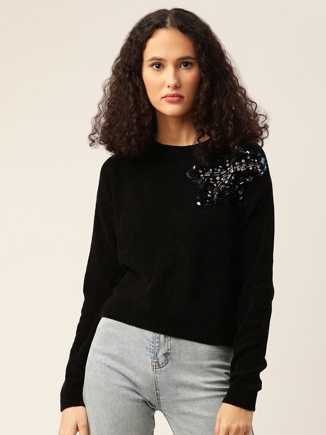 

ELLE Women Black Pullover with Embellished Detail