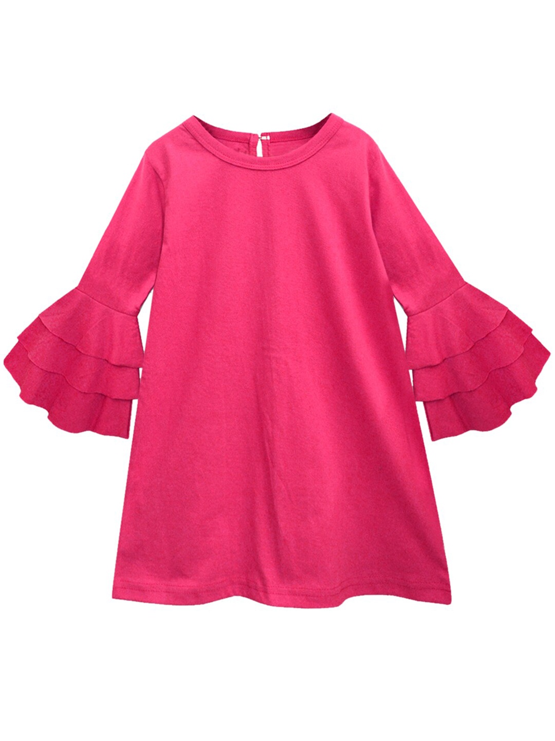 

A T U N Fuchsia Solid Flared Sleeves Pure Cotton A-Line Dress