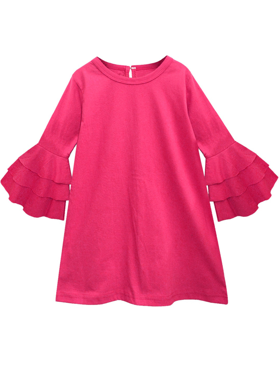 

A T U N Fuchsia Solid Pre Cotton Bell Sleeves A-Line Dress