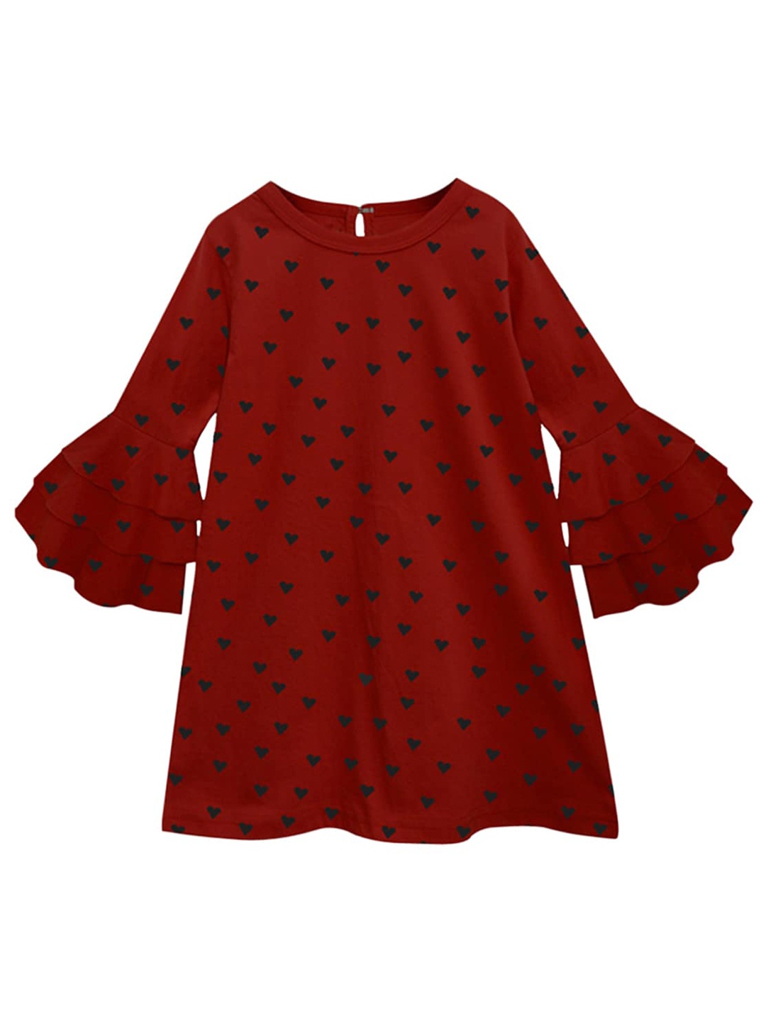 

A T U N Maroon A-Line Cotton Ruffled Dress