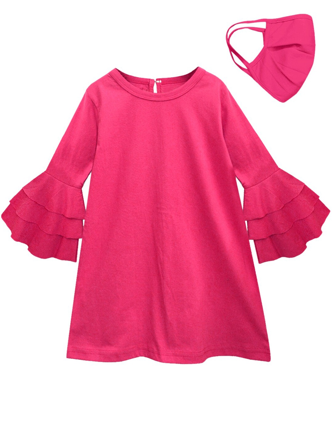 A T U N Fuchsia Pure Cotton A-Line Dress with Mask