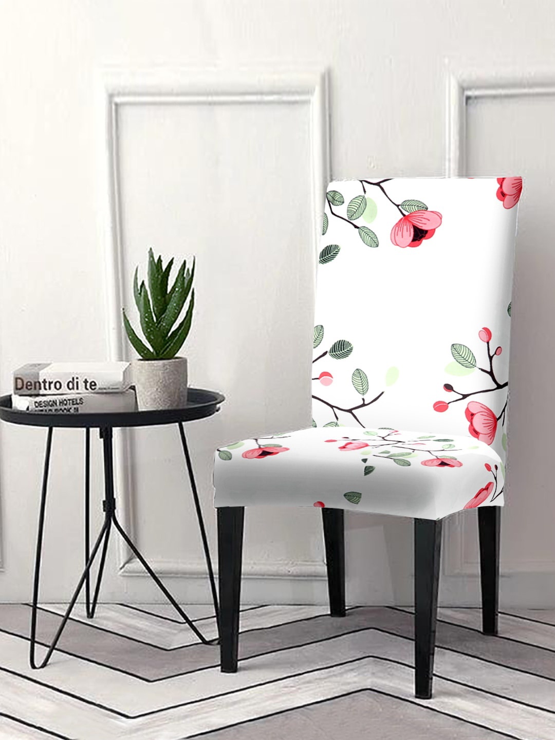 

Cortina Set Of 4 White Printed Removable Chair Slip Covers