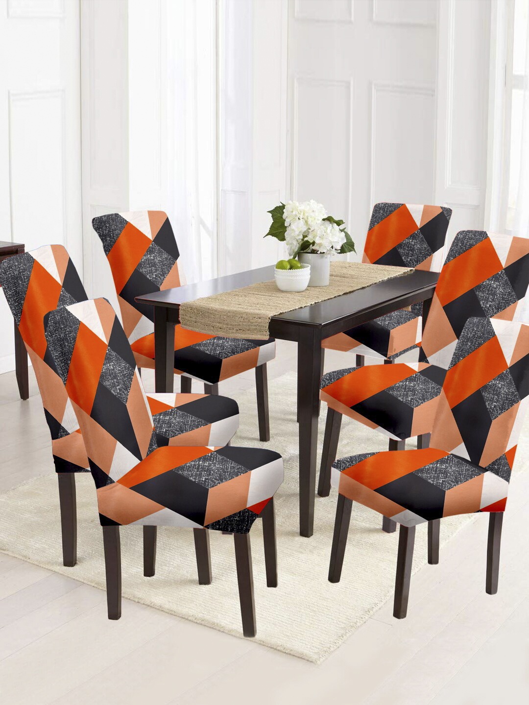 

Cortina Set Of 6 Colourblocked Chair Covers, Orange