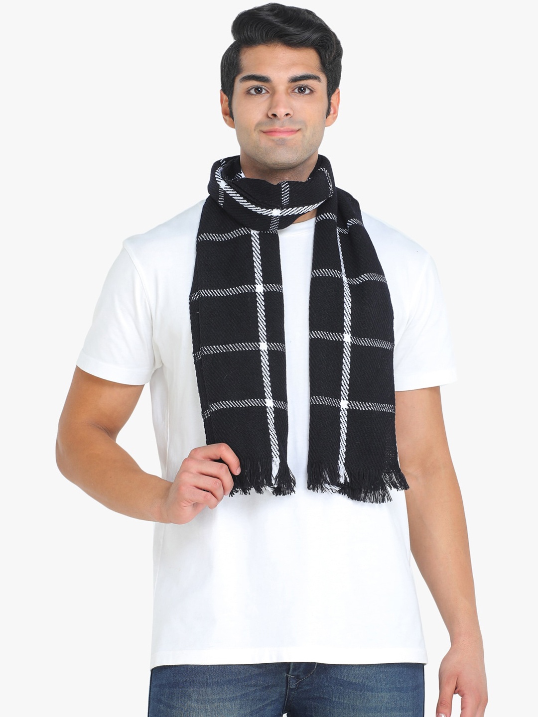 

ELLIS Men Black & White Checked Muffler