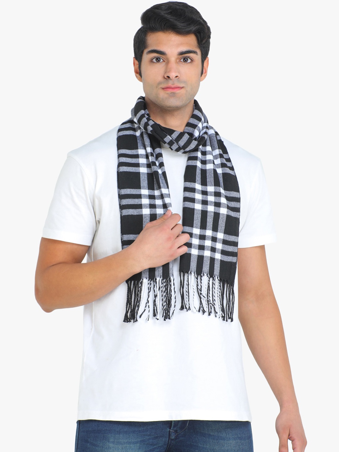 

ELLIS Men Black & White Checked Muffler