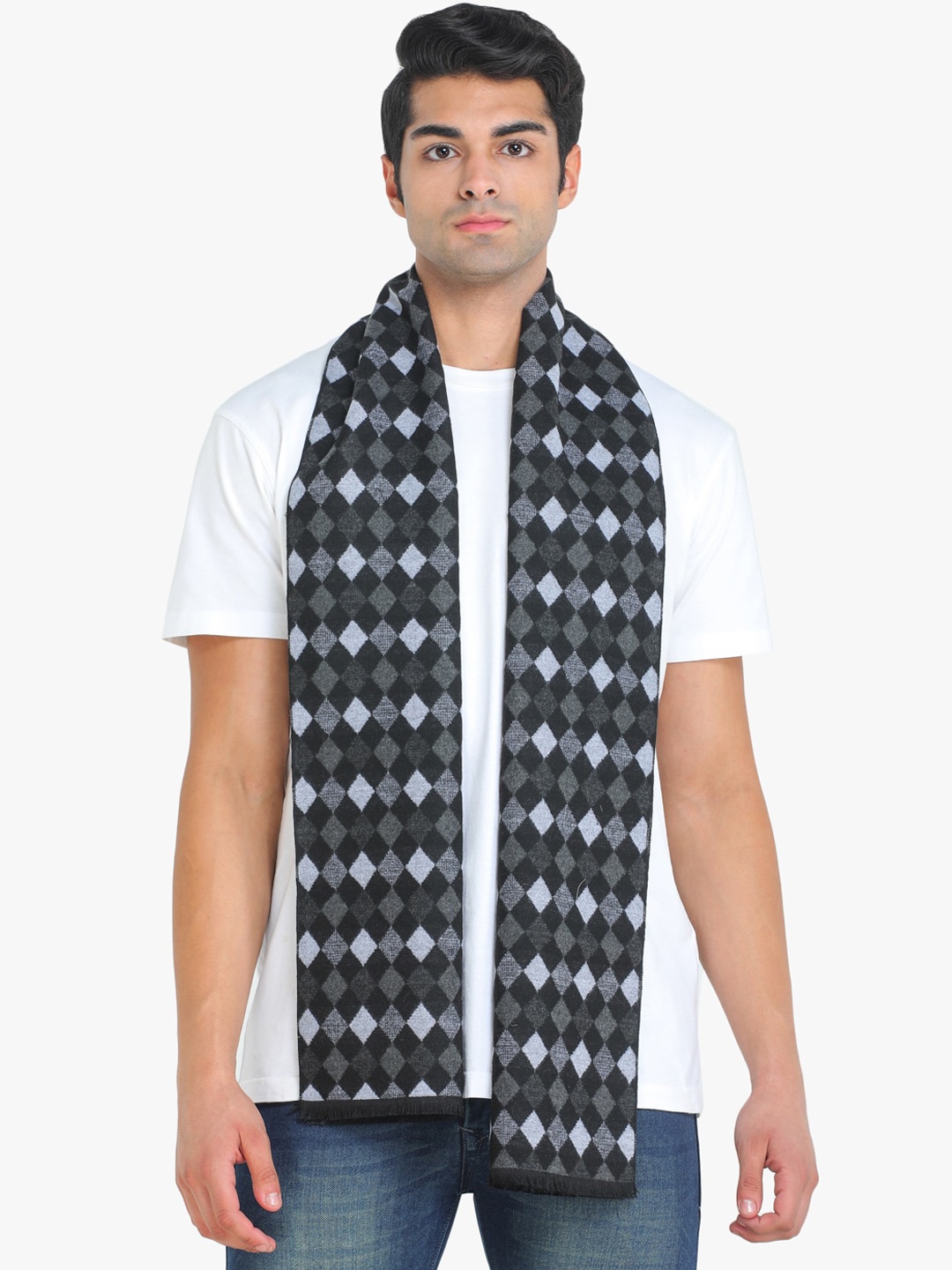 

ELLIS Men Black & Grey Patterned Muffler