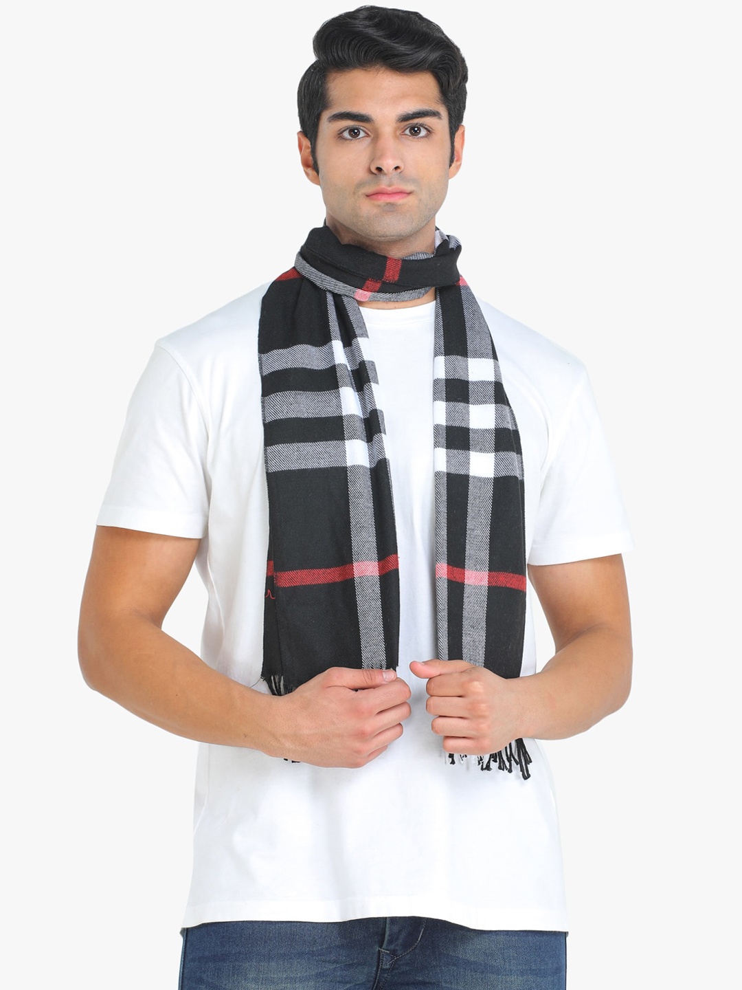 

ELLIS Men Black & White Checked Muffler