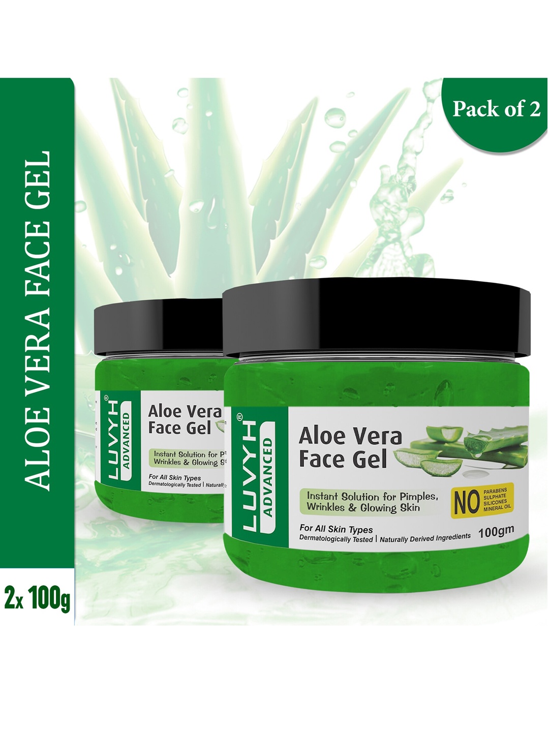 

LUVYH Set Of 2 Aloe Vera Face Gel 200g, Green