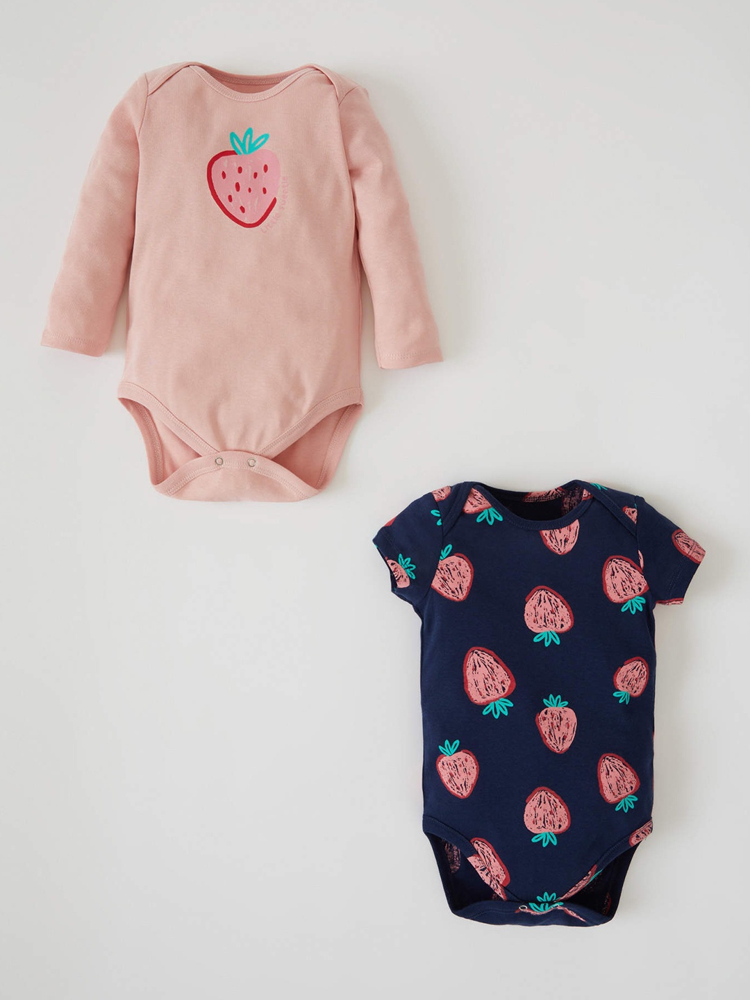 

DeFacto Infant Girls Pack of 2 Printed Cotton Bodysuits, Peach