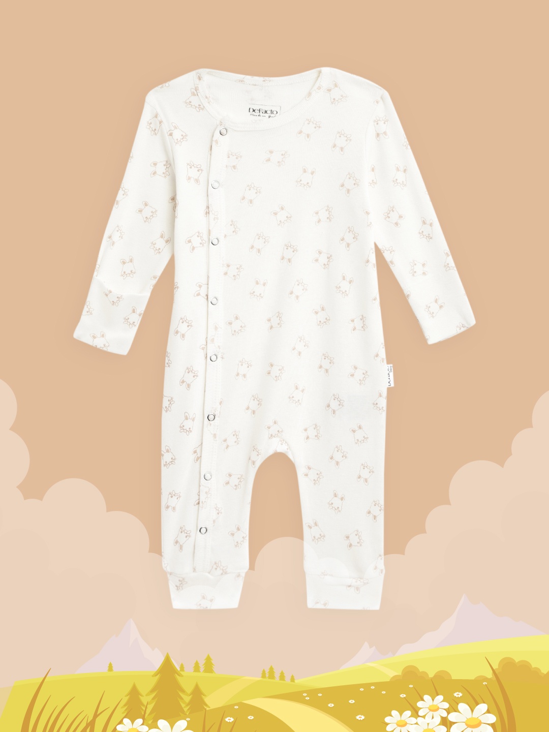 

DeFacto Infant Girls White & Brown Cotton Bunny Print Rompers