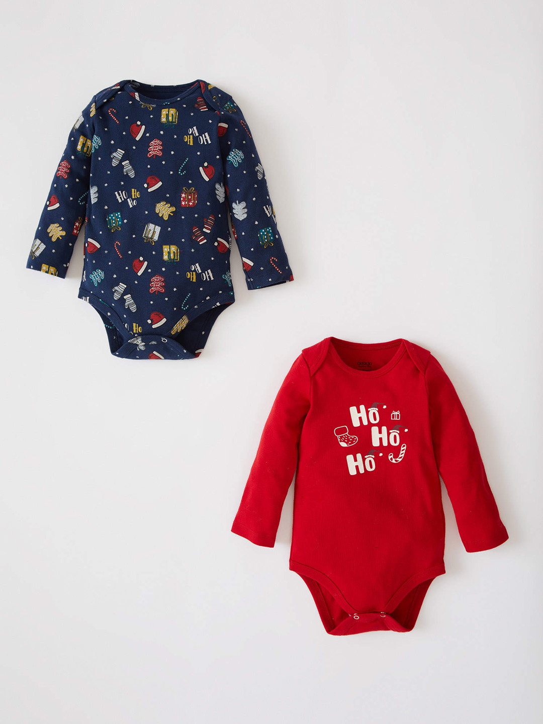 

DeFacto Infant Boys Pack of 2 Cotton Christmas Theme Print Bodysuits, Navy blue