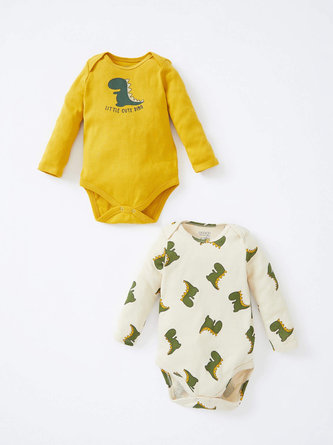 

DeFacto Infant Boys Pack of 2 Printed Cotton Bodysuits, Mustard