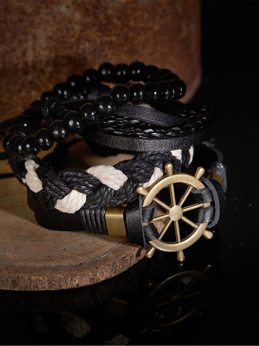 

The Roadster Lifestyle Co Men Set of 4 Black Multistrand Bracelets
