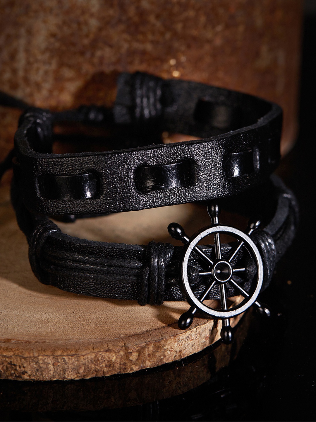

The Roadster Lifestyle Co Men Set of 2 Black Alloy Multistrand Bracelet