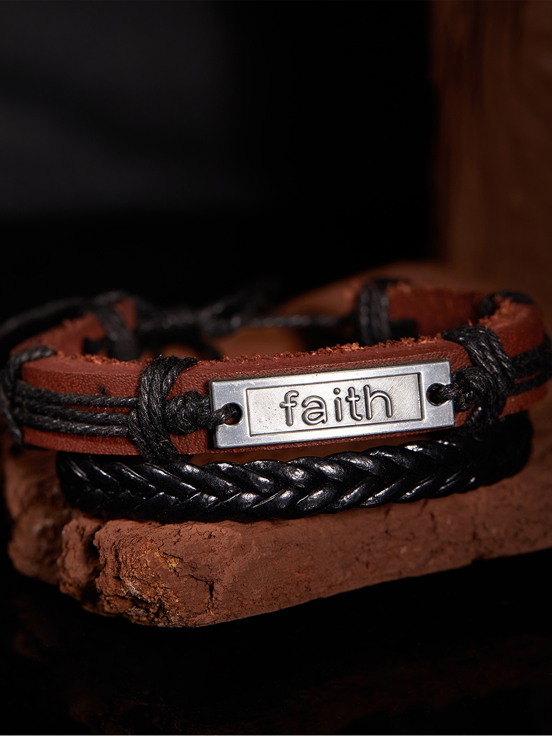 

Roadster Men Pack of 2 Black & Tan Leather Multistrand Bracelets