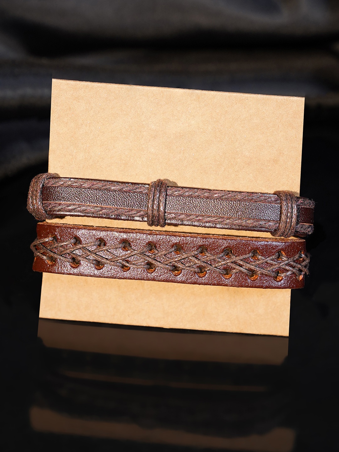 

The Roadster Lifestyle Co Men Set of 2 Brown Leather Handcrafted Wraparound Bracelet