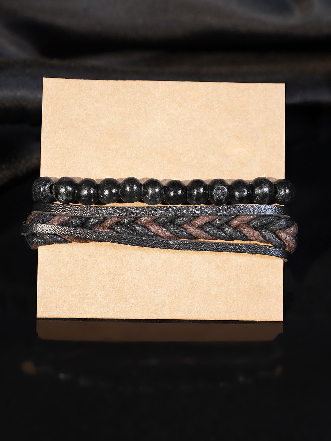 

The Roadster Lifestyle Co Men Set Of 2 Black & Brown Alloy Multistrand Bracelet