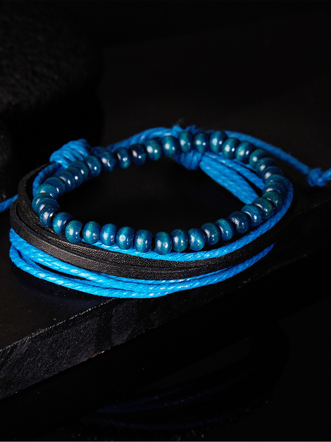 

The Roadster Lifestyle Co Men Blue & Black Leather Handcrafted Bracelet
