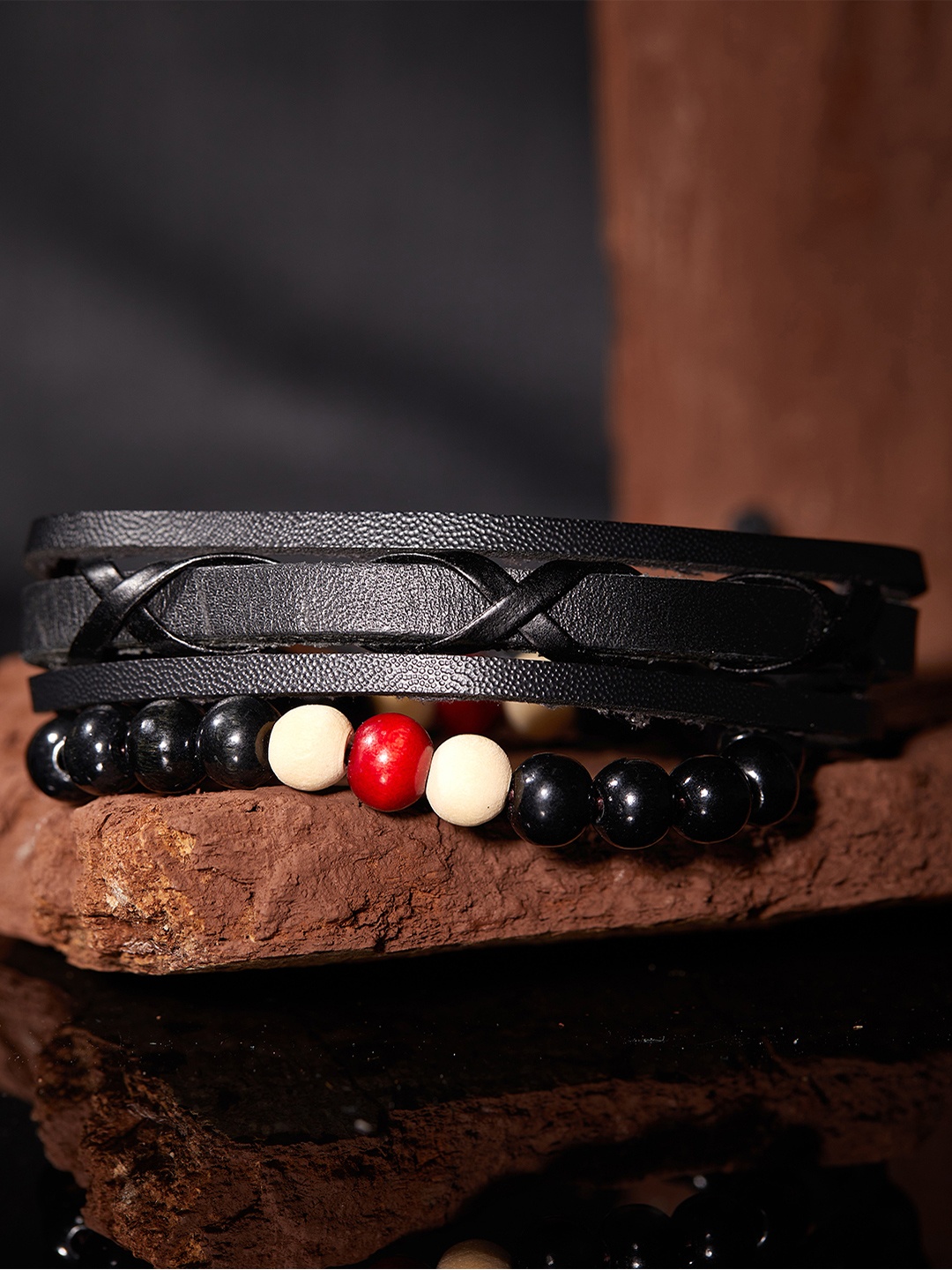 

The Roadster Lifestyle Co Men 2 Black & Red Leather Bracelet