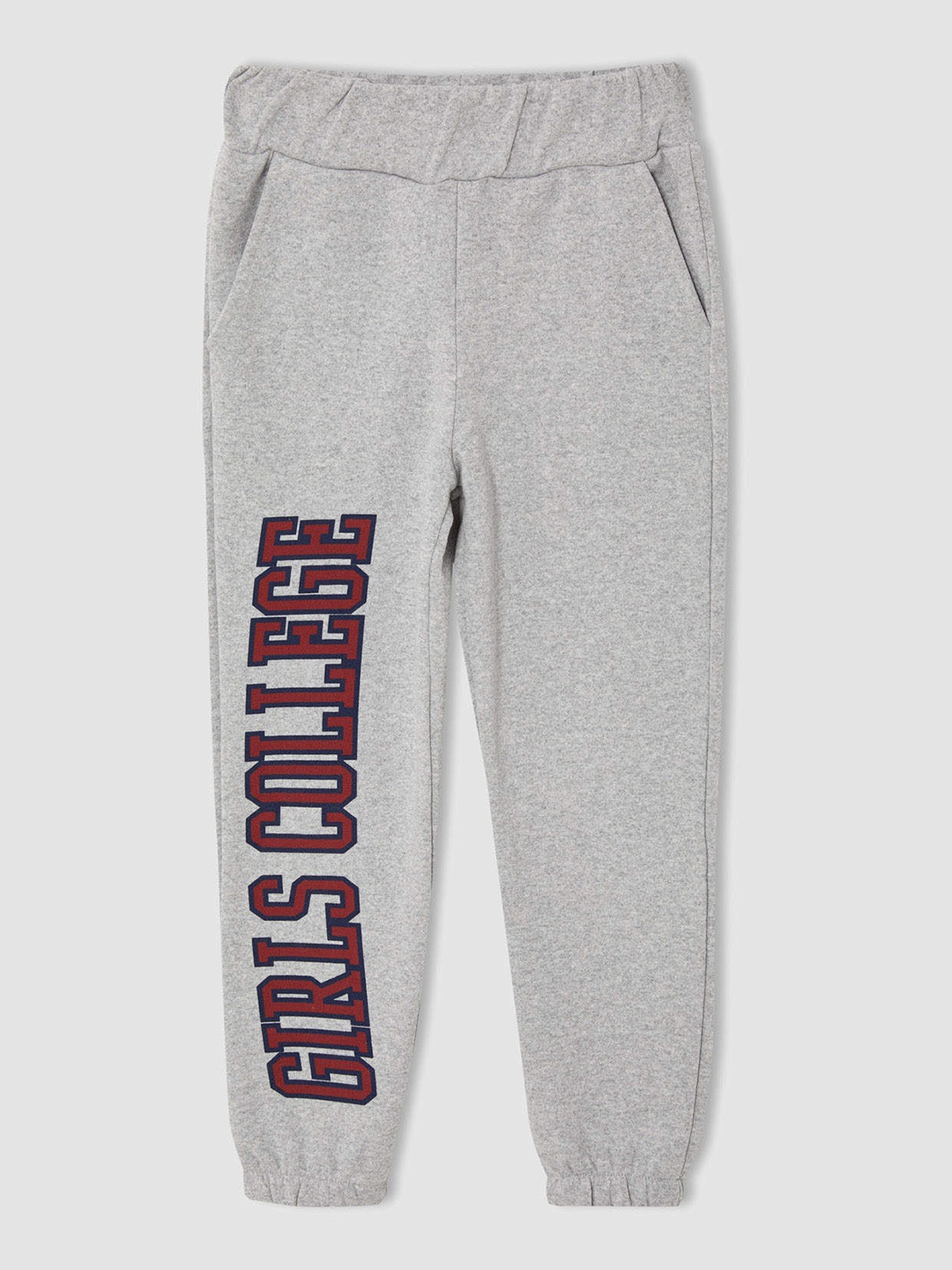 

DeFacto Girls Grey Melange & Maroon Typography Print Joggers