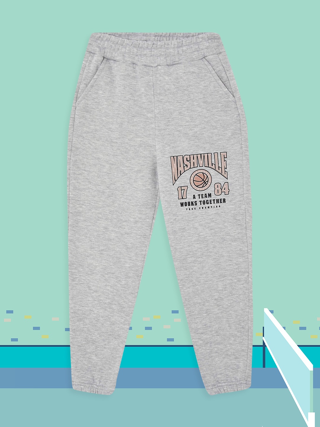 

DeFacto Girls Grey Melange & Beige Solid Joggers with Printed Detail