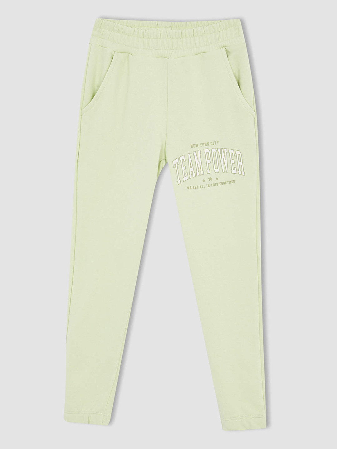 

DeFacto Girls Lime Green & White Solid Joggers with Printed Detail