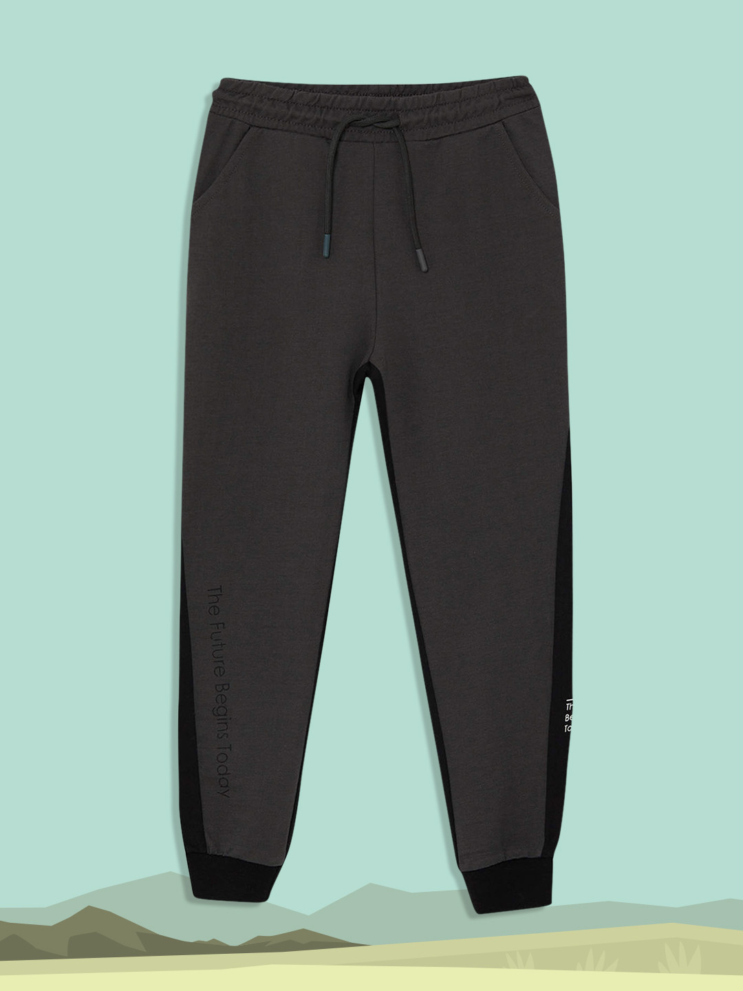 

DeFacto Boys Charcoal Grey & Black Solid Slim Fit Joggers