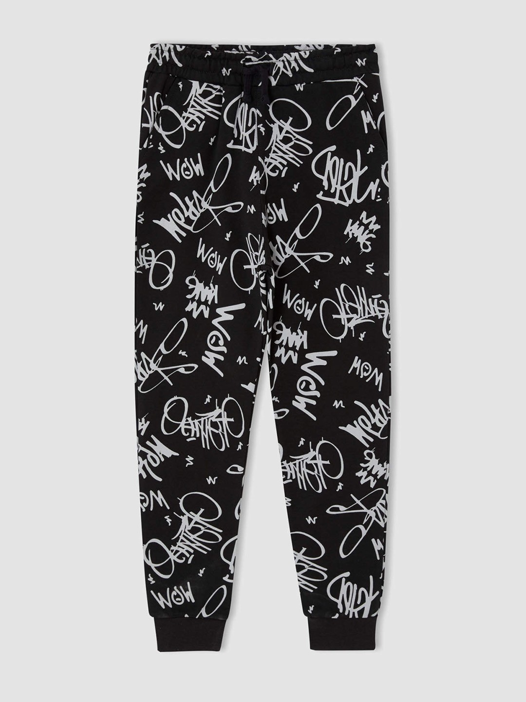 

DeFacto Boys Black Cotton Printed Slim Fit Joggers