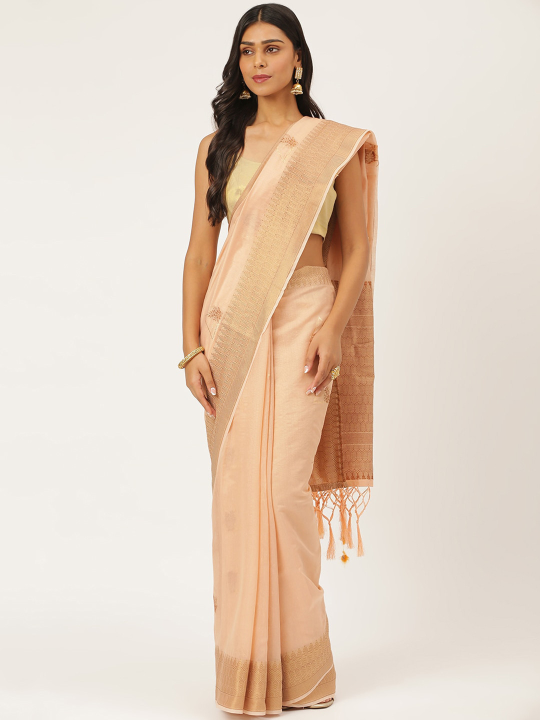 

KARAGIRI Beige Floral Pure Cotton Saree