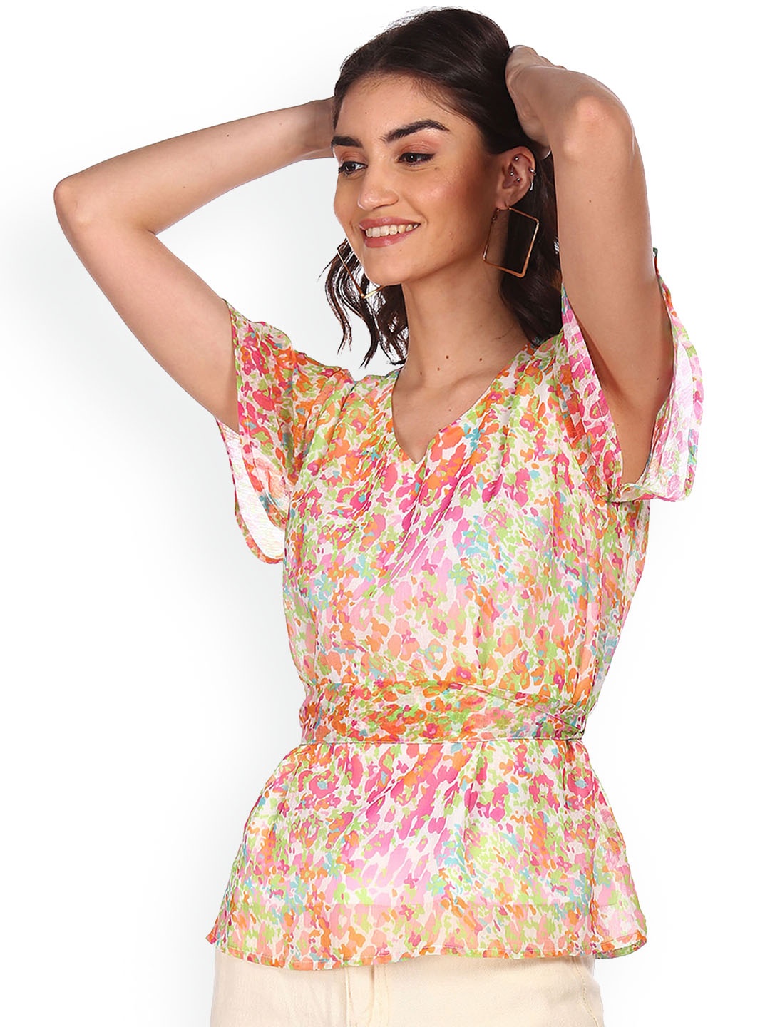 

Sugr Multicoloured Printed Cinched Waist Top, Multi