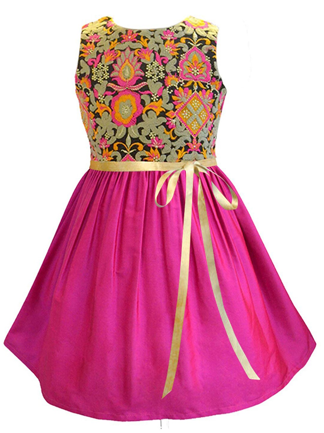 

A T U N Fuchsia Ethnic Motifs Embroidered Dress