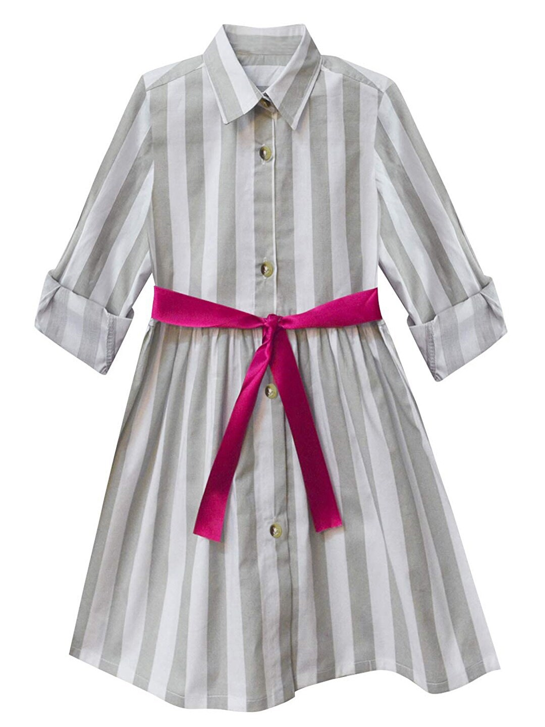 

A T U N Grey Striped Shirt Dress