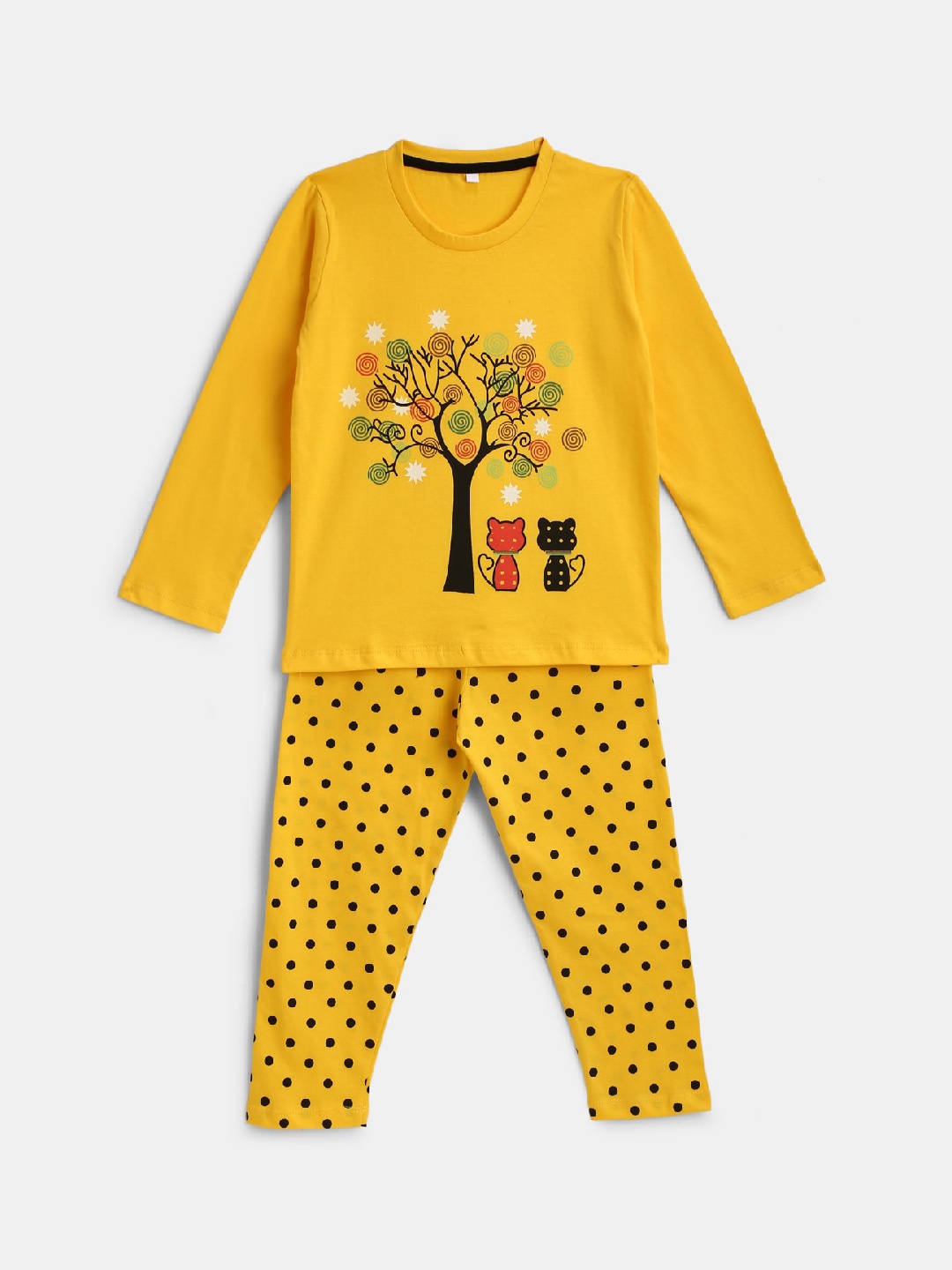 

YK Girls Yellow & Black Printed Night Suit